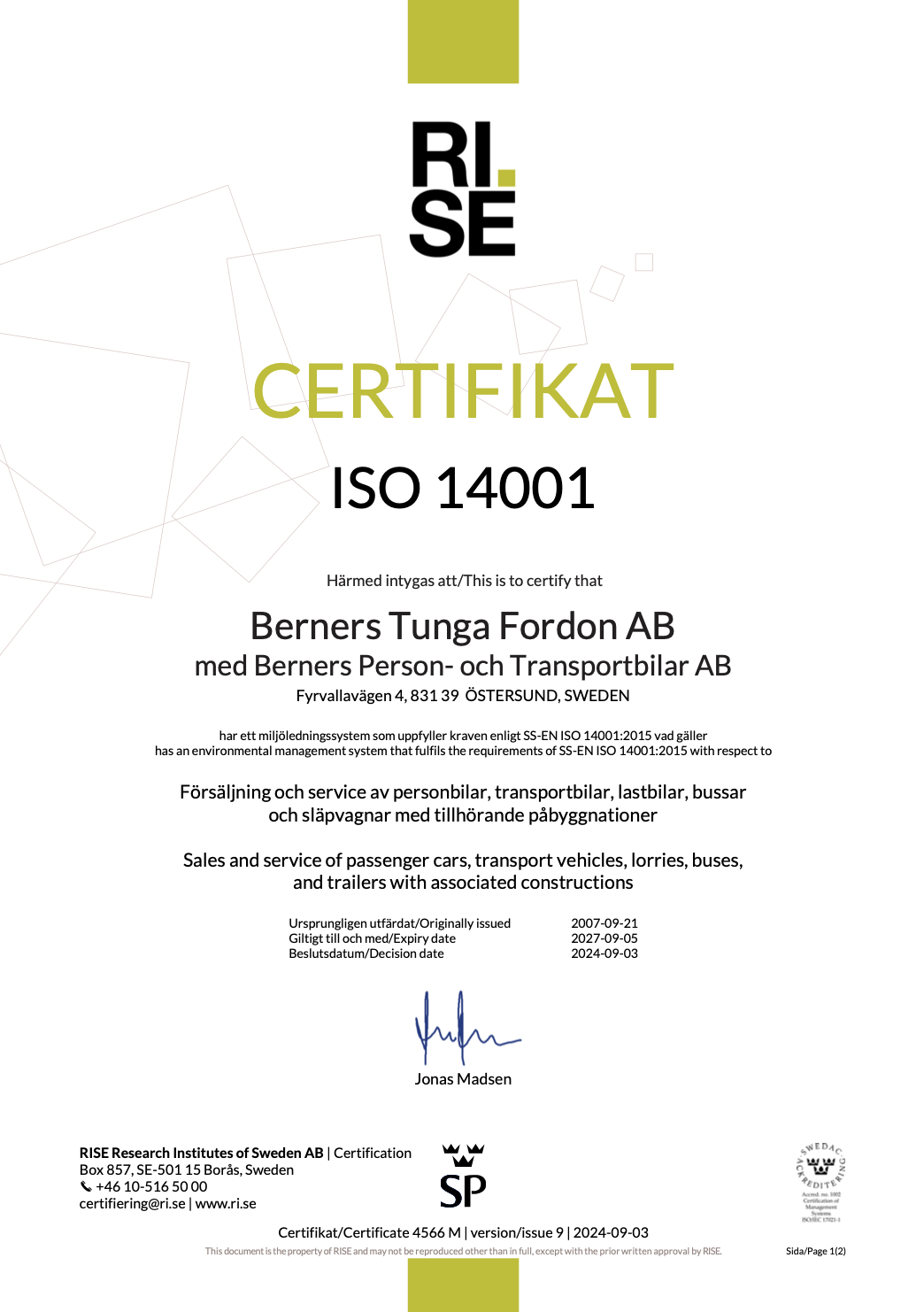 Certifikat ISO 14001