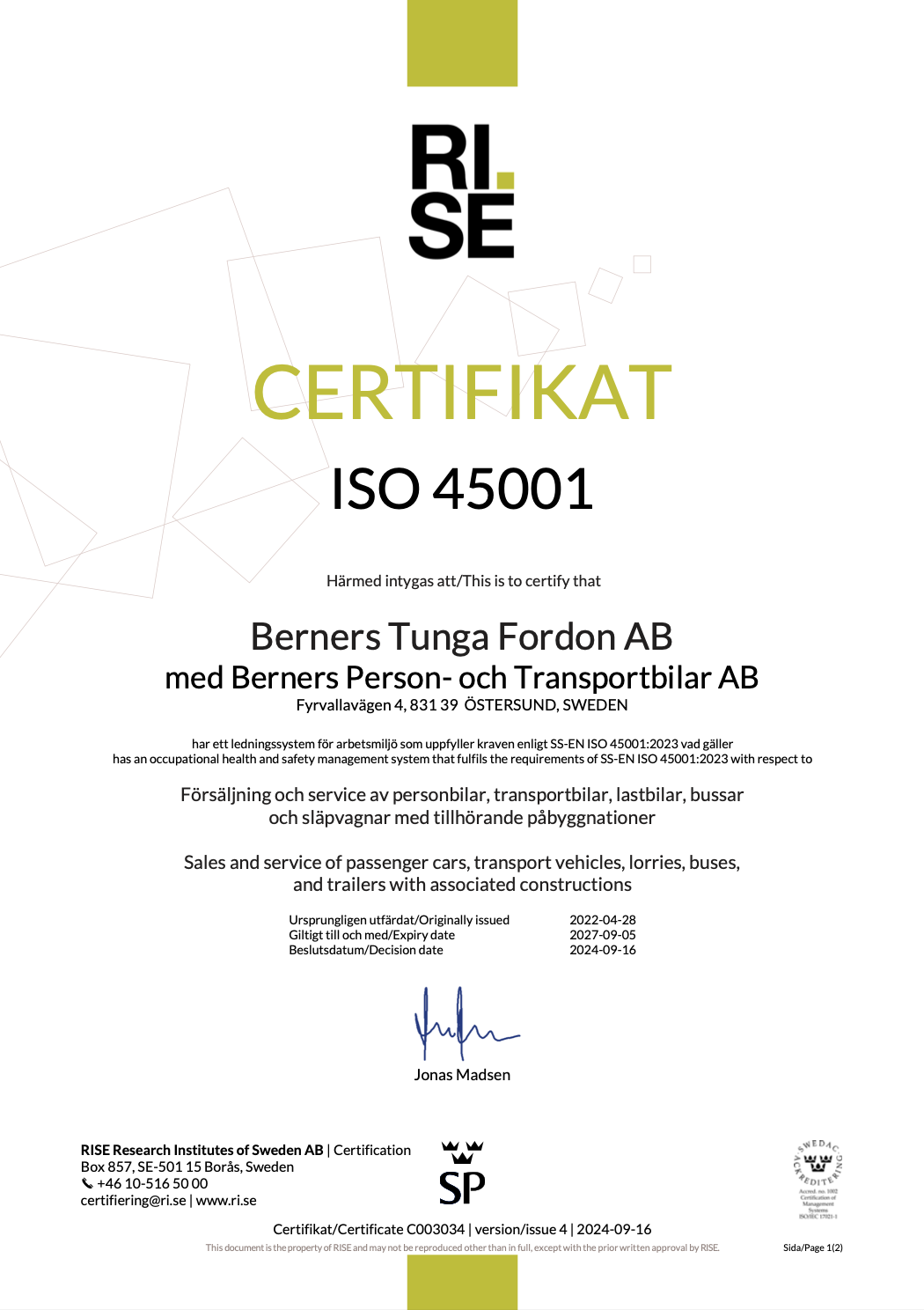 Certifikat ISO 45001