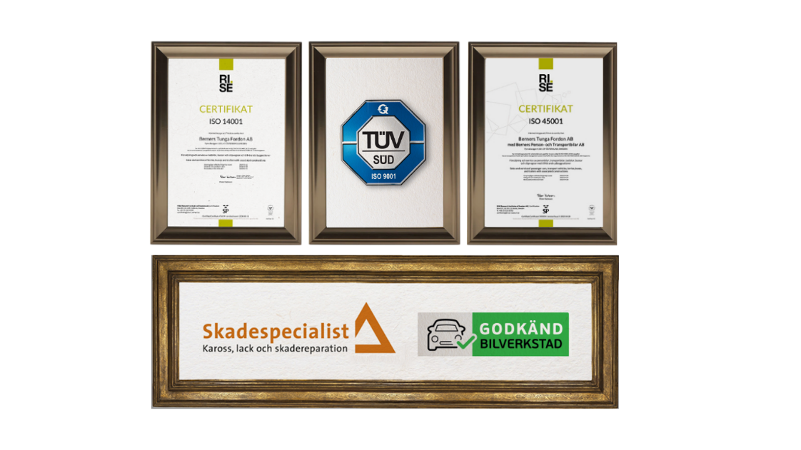 Berners person- och transportbilars certifikat.